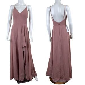 Azazie Womens Size A4 Pink Collette Dusty Rose Ruched Chiffon Maxi NEW Dress